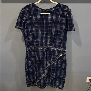 St. John Navy Blue & White Wool Blend Knit Plaid Sheath Dress